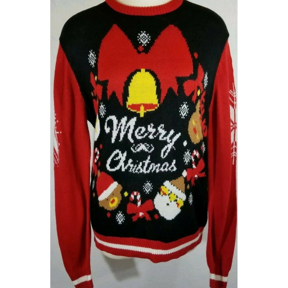 My Christmas Party Ugly Sweater Medium Black Red Merry Christmas Acrylic Top